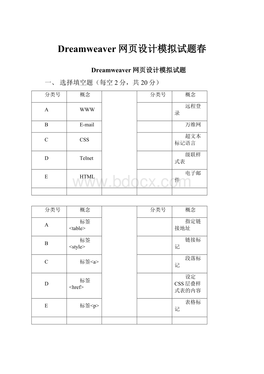 Dreamweaver网页设计模拟试题春.docx