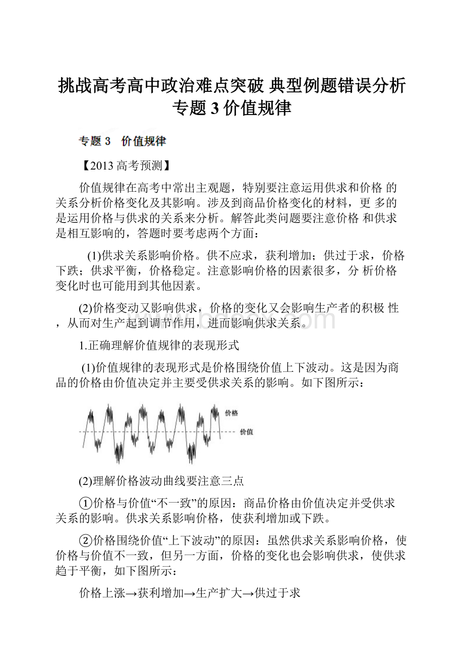 挑战高考高中政治难点突破 典型例题错误分析专题3价值规律.docx_第1页