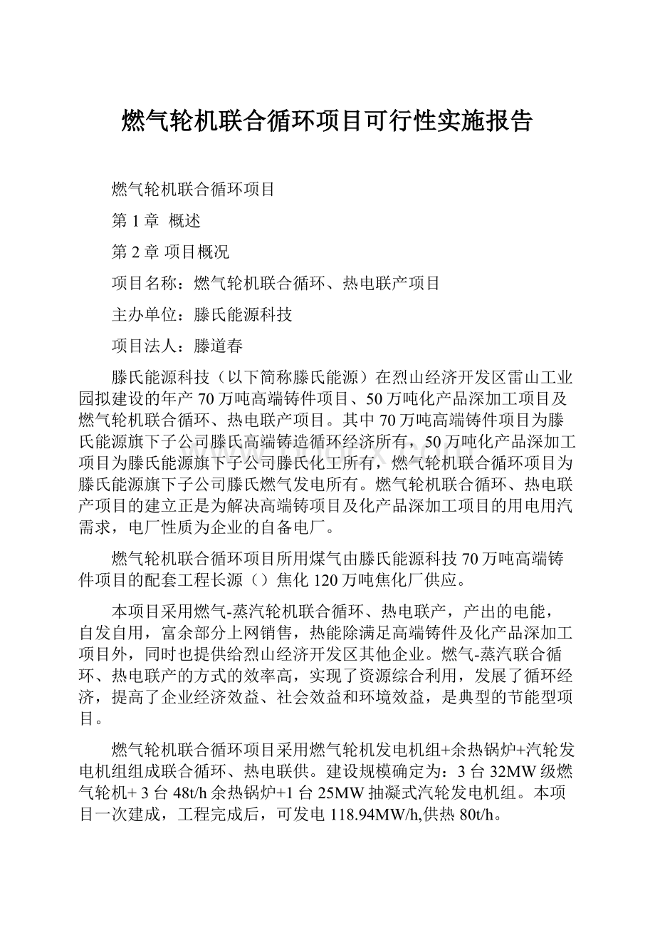 燃气轮机联合循环项目可行性实施报告.docx