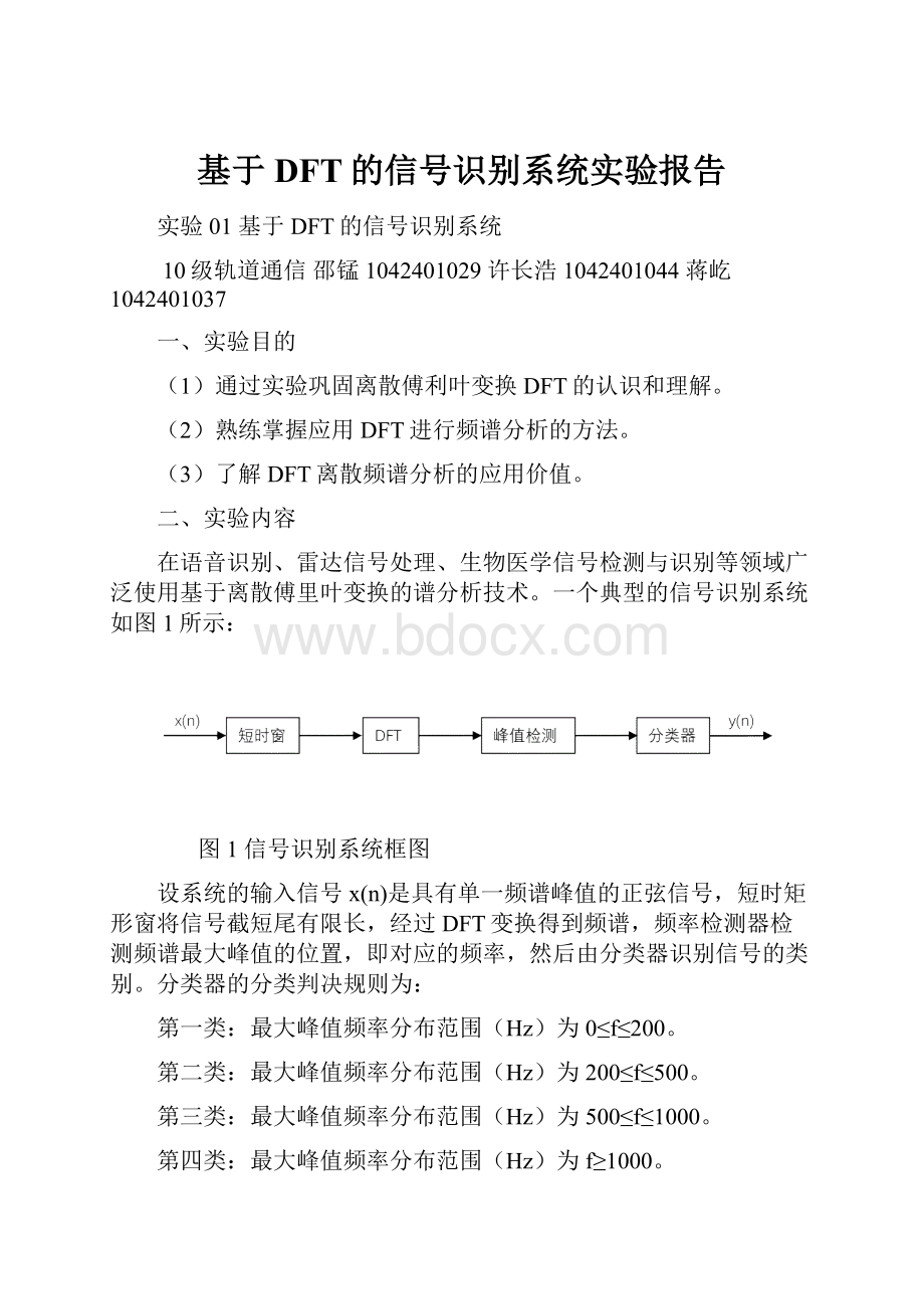 基于DFT的信号识别系统实验报告.docx