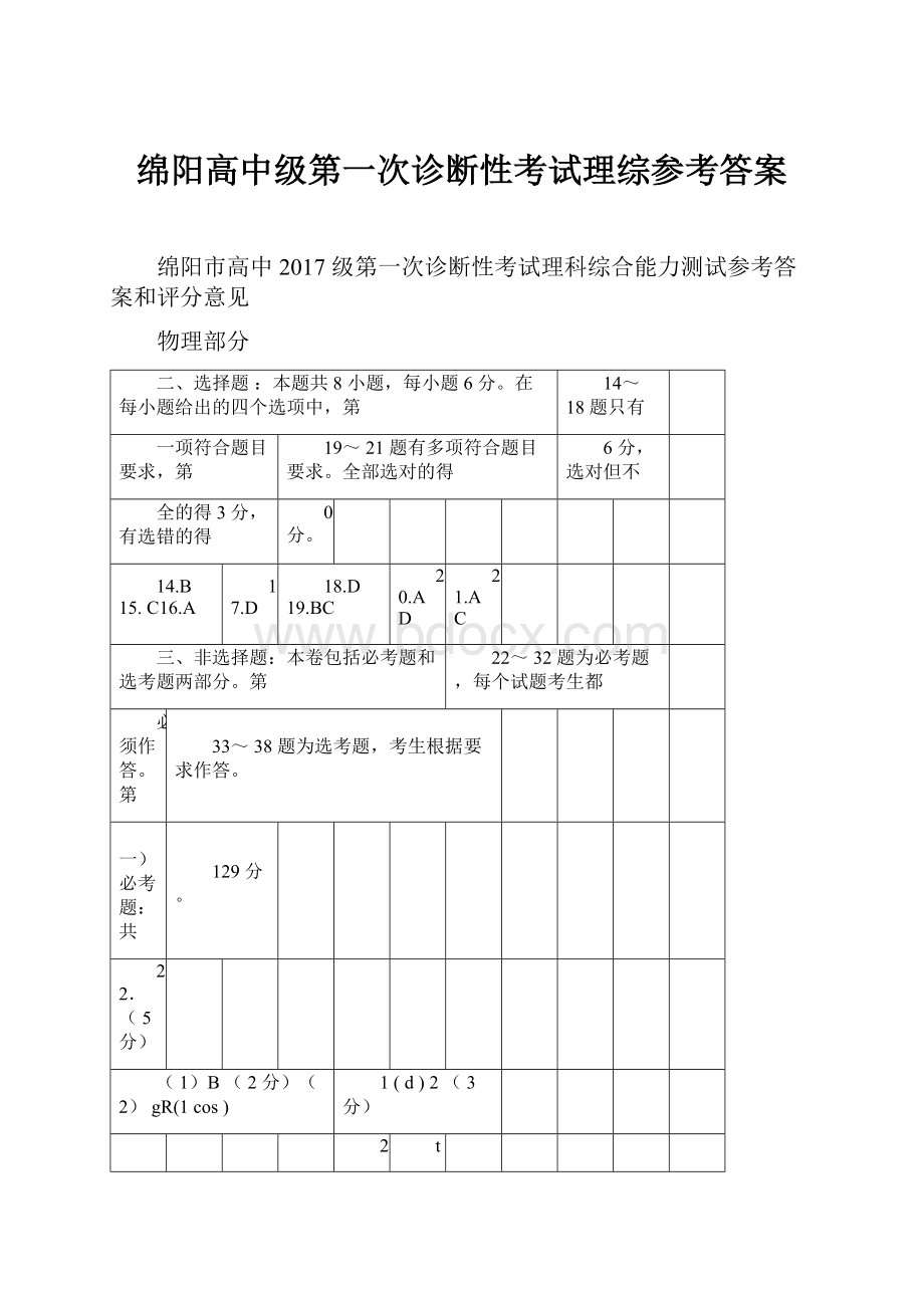 绵阳高中级第一次诊断性考试理综参考答案.docx_第1页