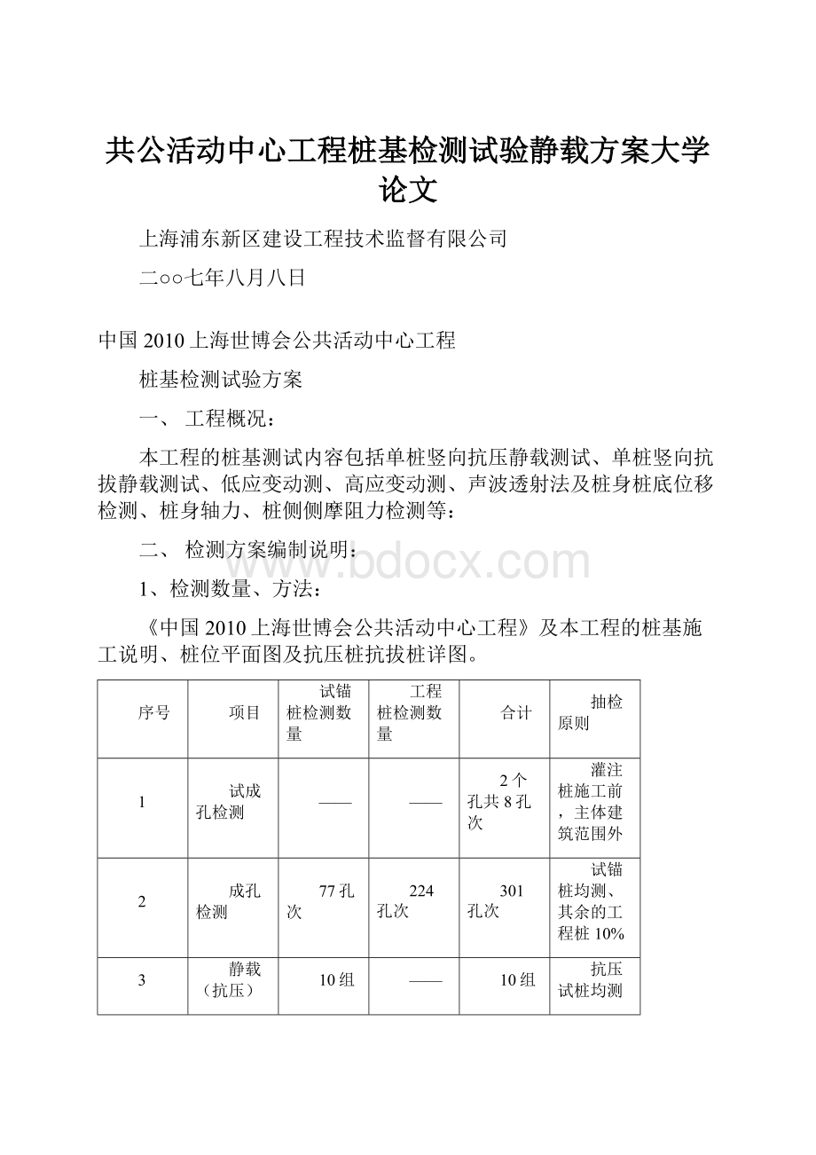 共公活动中心工程桩基检测试验静载方案大学论文.docx_第1页