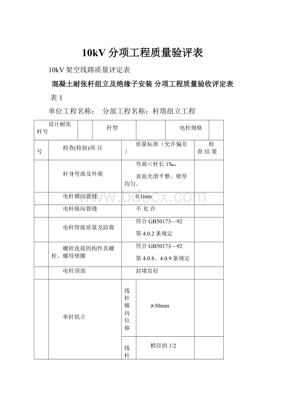 10kV分项工程质量验评表.docx