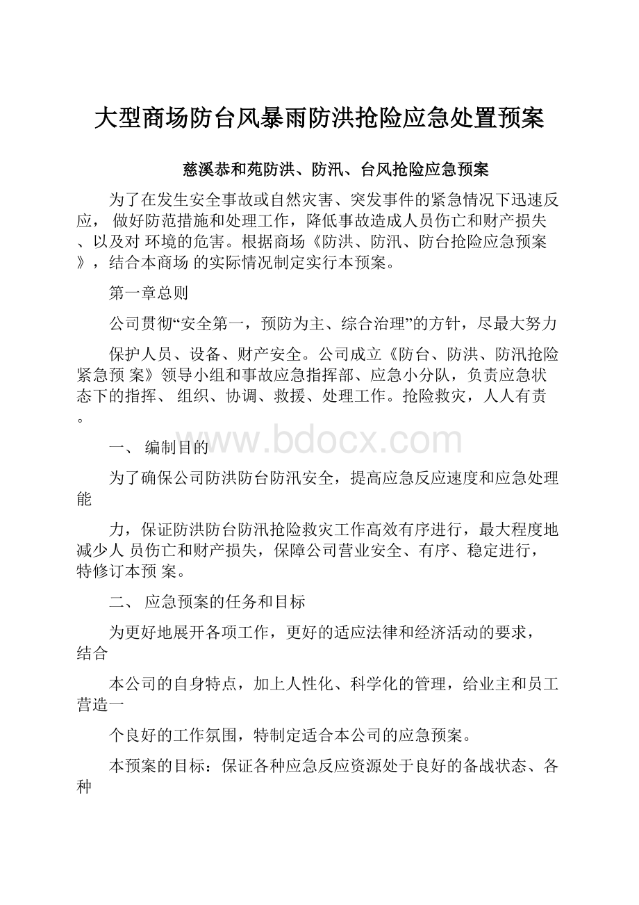 大型商场防台风暴雨防洪抢险应急处置预案.docx_第1页