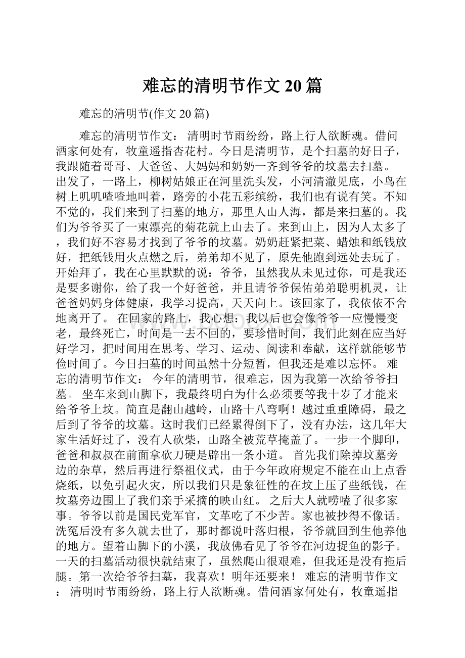 难忘的清明节作文20篇.docx