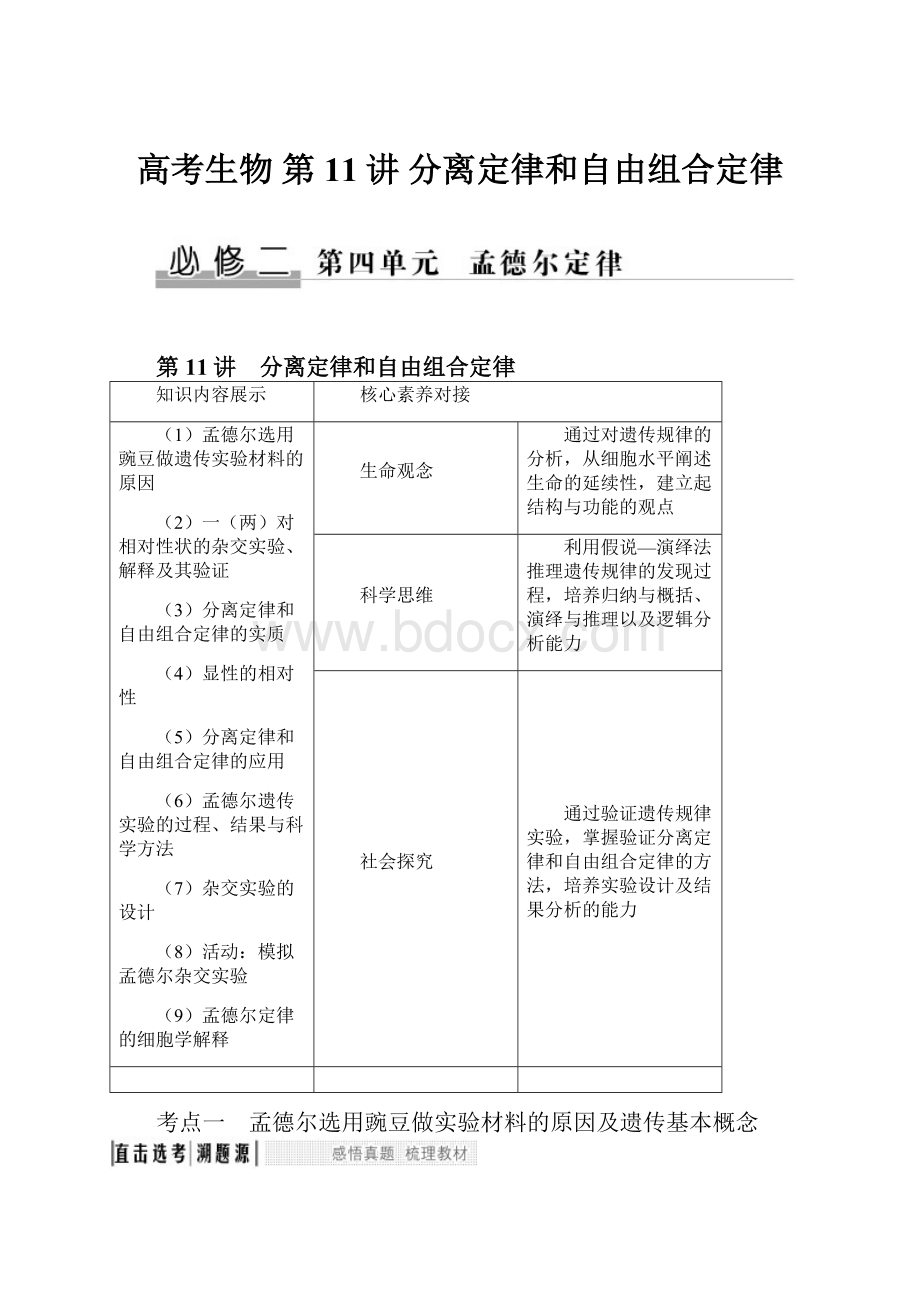 高考生物 第11讲 分离定律和自由组合定律.docx