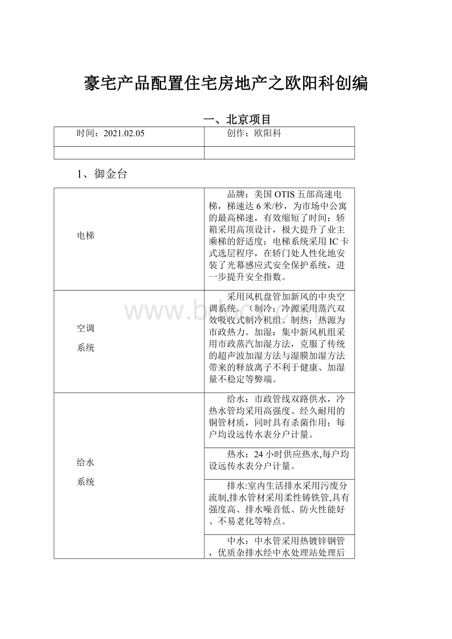 豪宅产品配置住宅房地产之欧阳科创编.docx