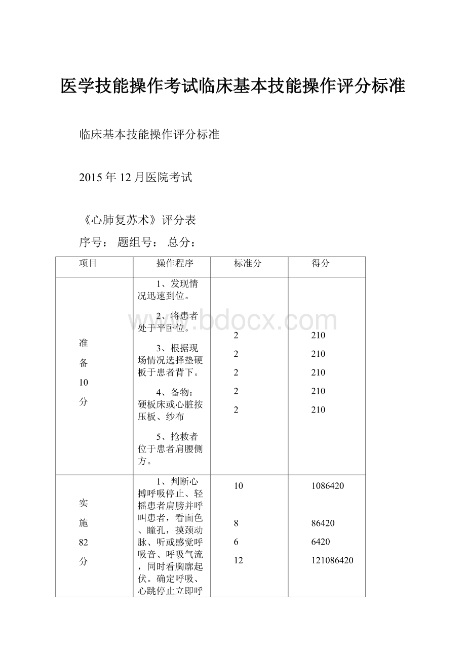 医学技能操作考试临床基本技能操作评分标准.docx_第1页