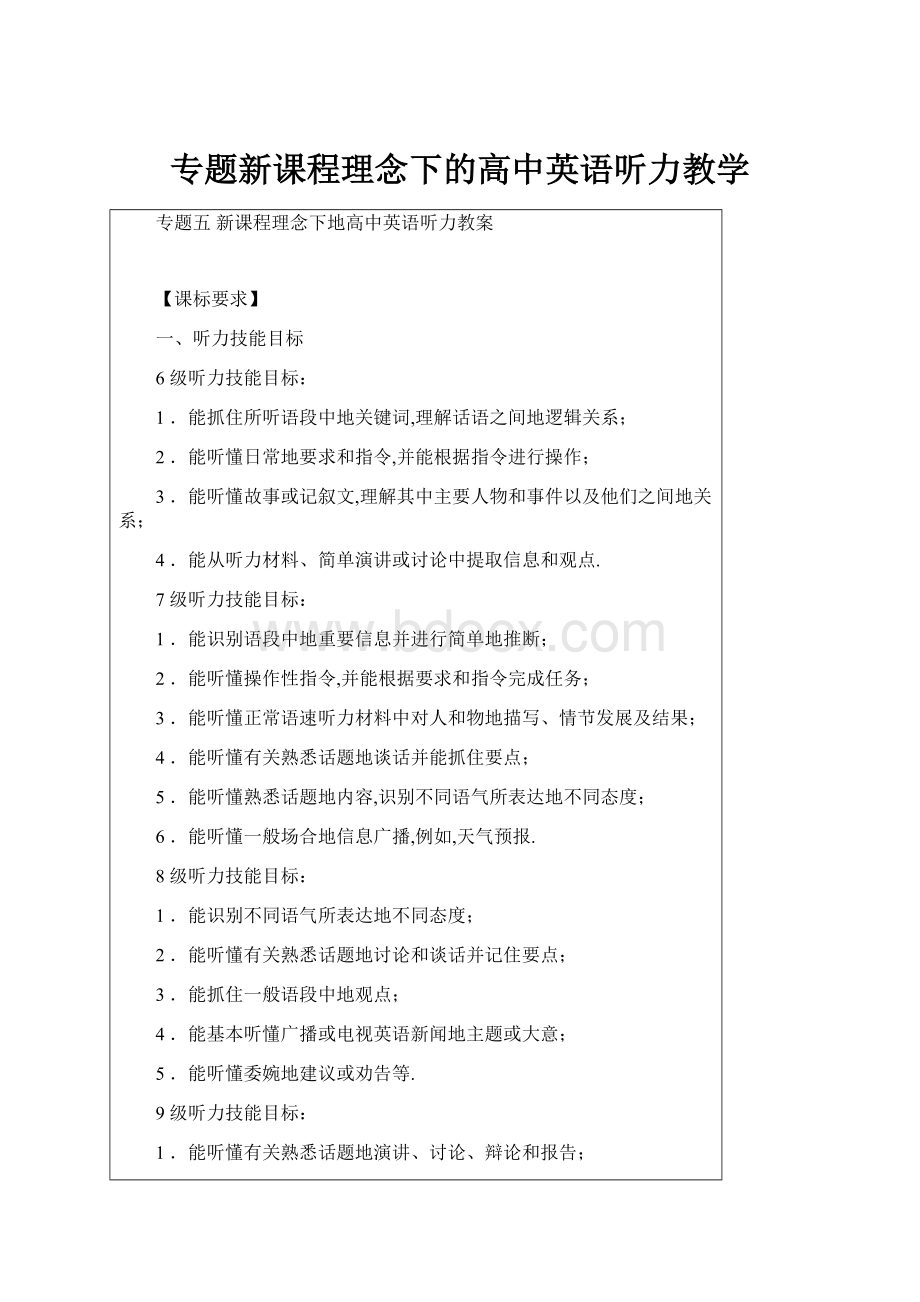 专题新课程理念下的高中英语听力教学.docx