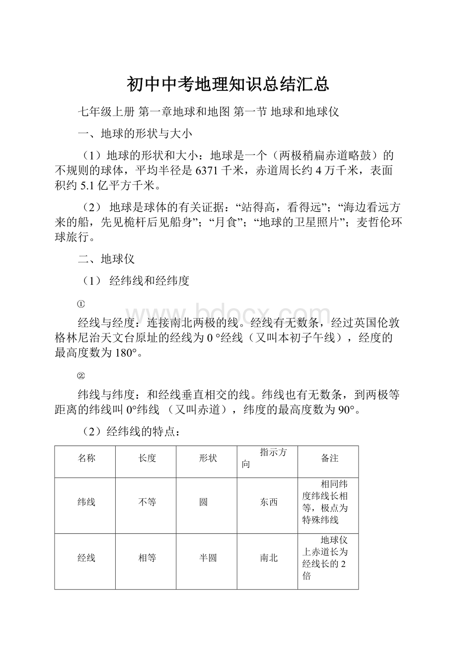 初中中考地理知识总结汇总.docx_第1页