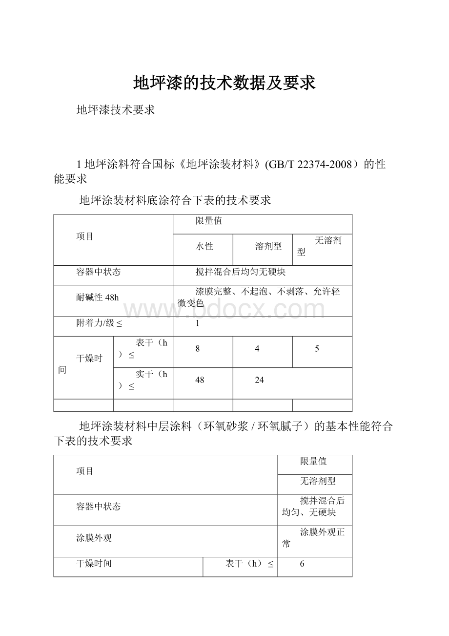 地坪漆的技术数据及要求.docx_第1页