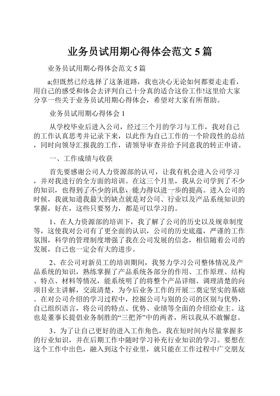 业务员试用期心得体会范文5篇.docx