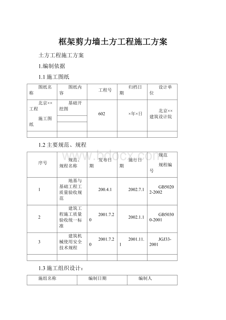 框架剪力墙土方工程施工方案.docx_第1页