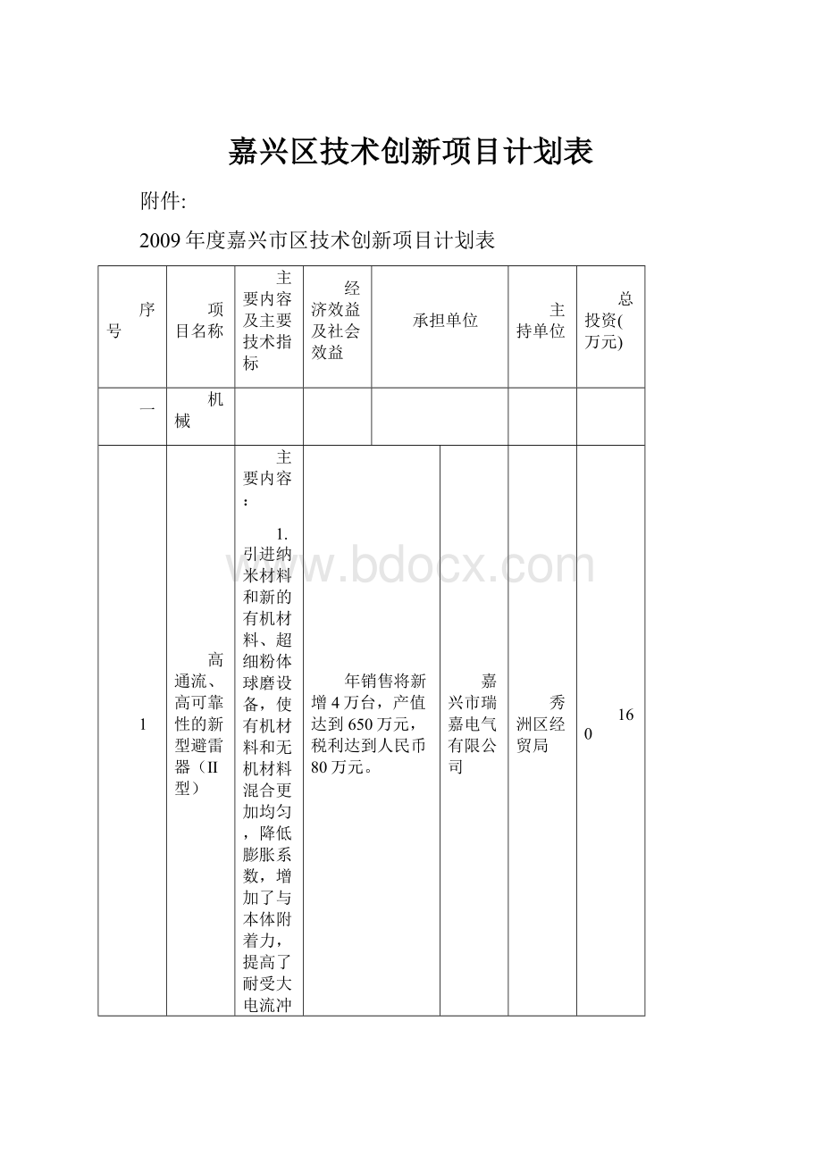 嘉兴区技术创新项目计划表.docx_第1页