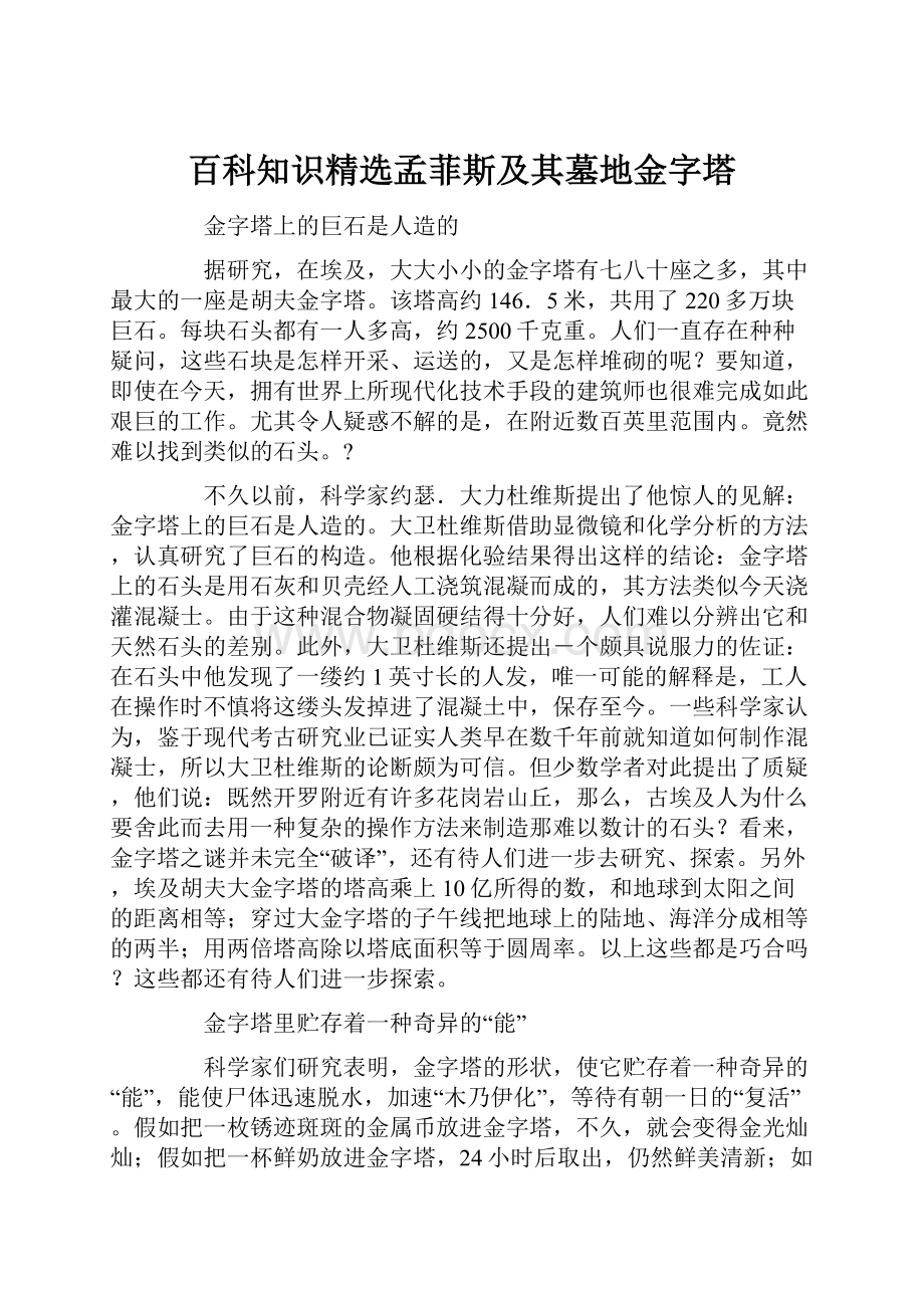 百科知识精选孟菲斯及其墓地金字塔.docx_第1页