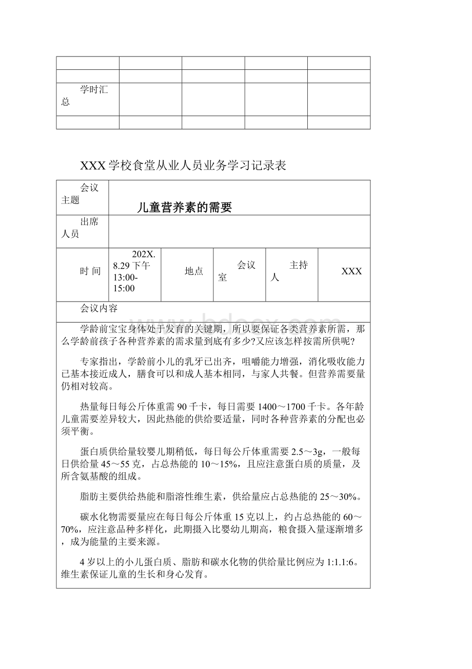 学校幼儿园食堂从业人员业务学习记录表.docx_第2页