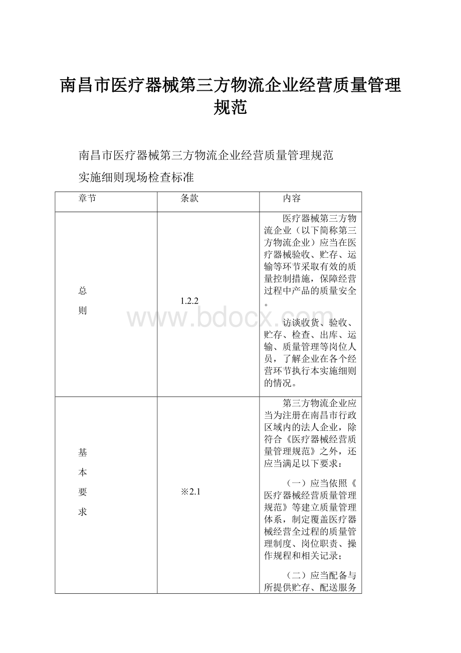 南昌市医疗器械第三方物流企业经营质量管理规范.docx