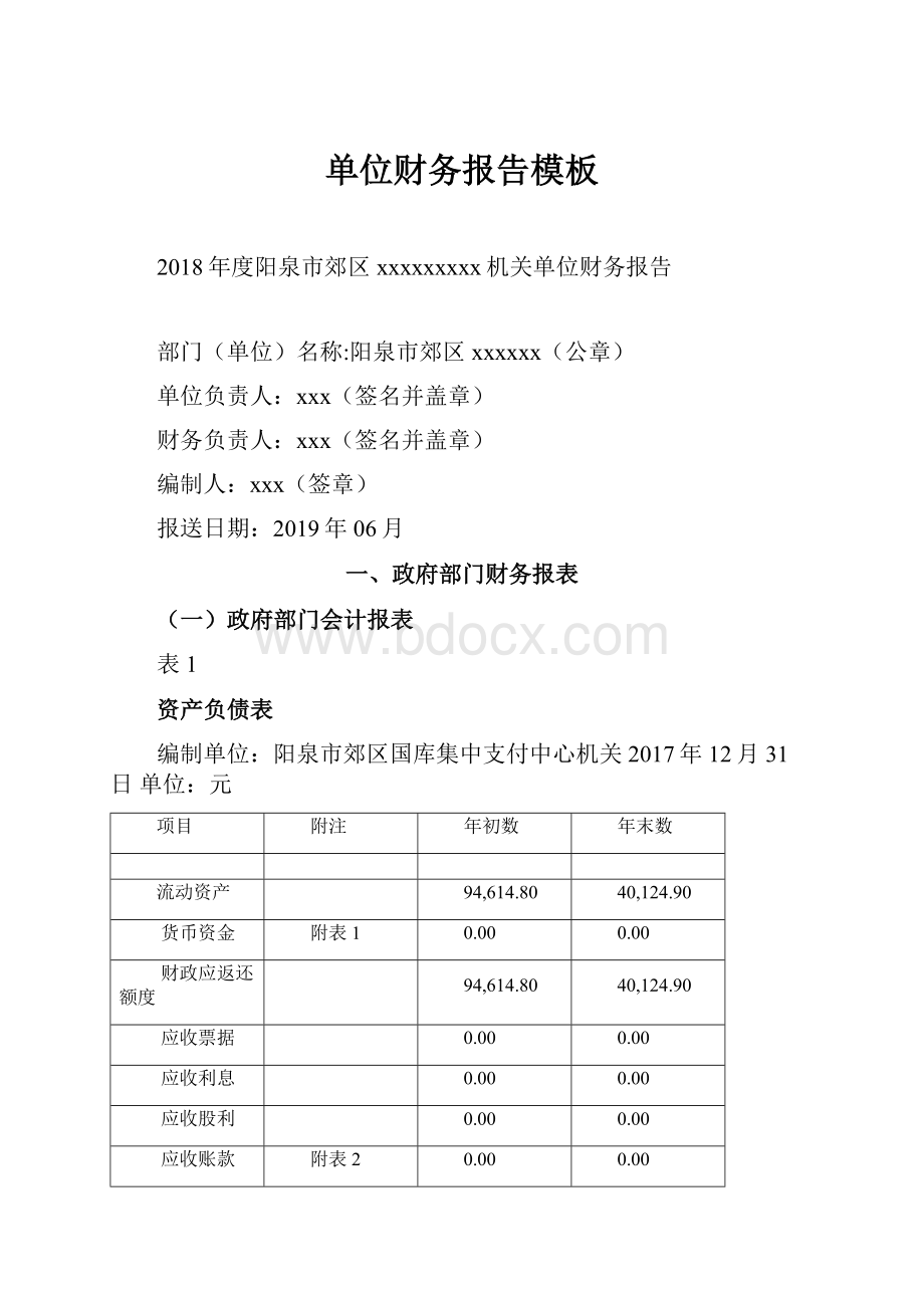 单位财务报告模板.docx_第1页