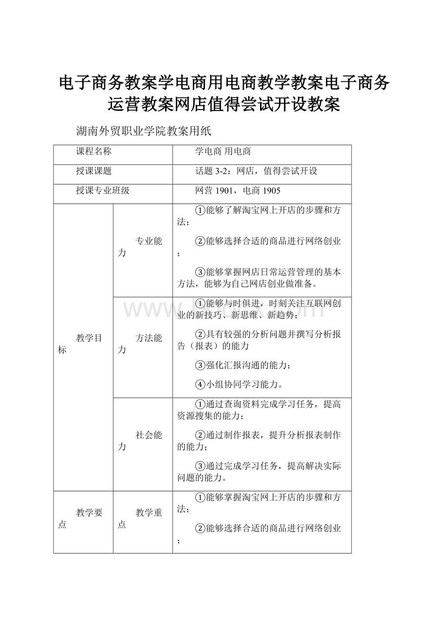 电子商务教案学电商用电商教学教案电子商务运营教案网店值得尝试开设教案.docx_第1页