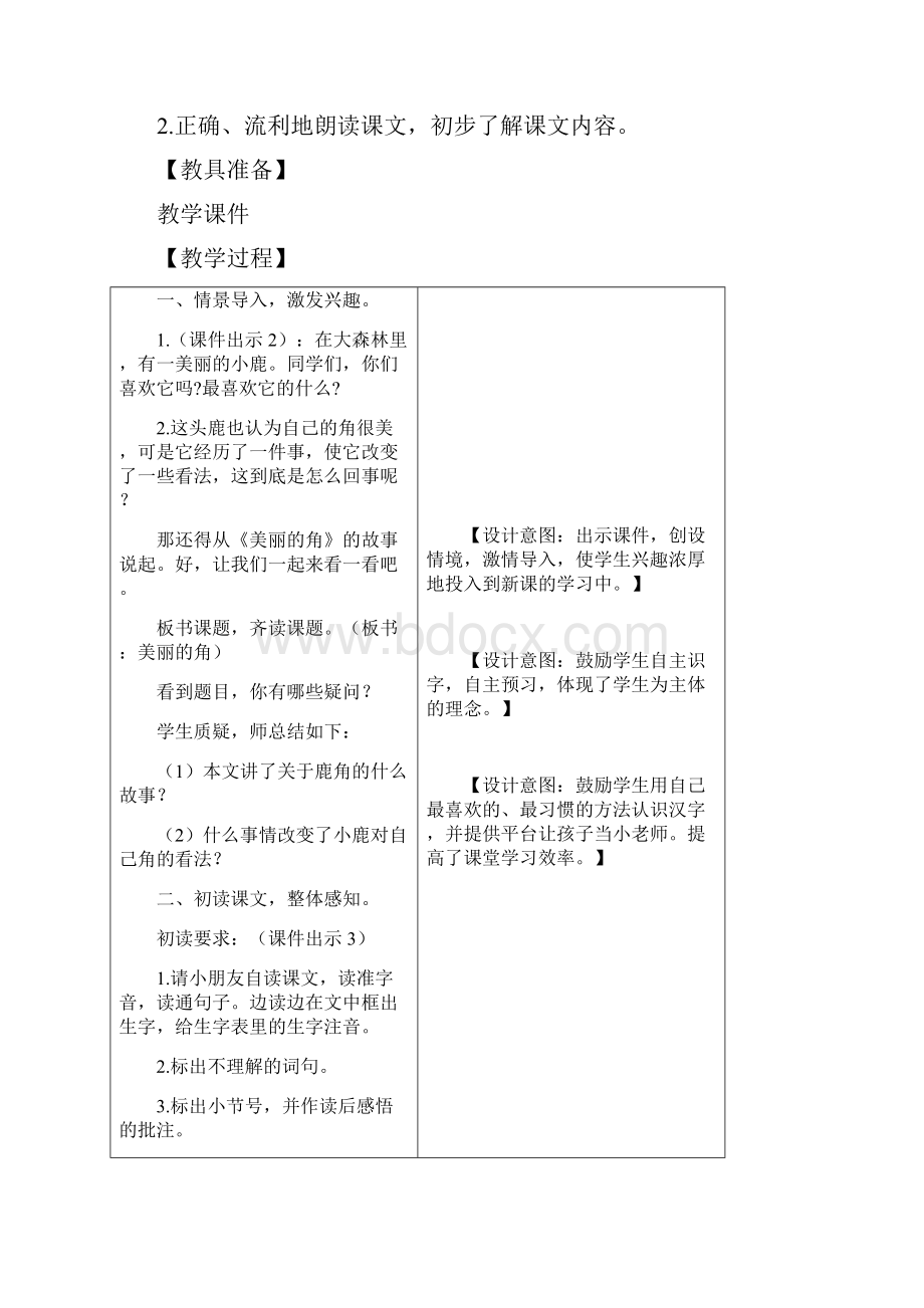 部编版语文三年级下册《鹿角和鹿腿》表格式教学设计.docx_第2页