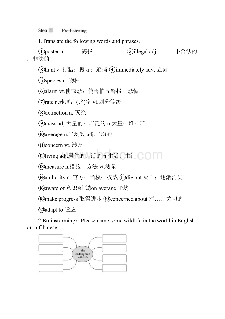 新教材人教版英语必修第二册同步学案讲义Unit 2 WILDLIFE PROTECTION Section Ⅰ Listening and.docx_第3页