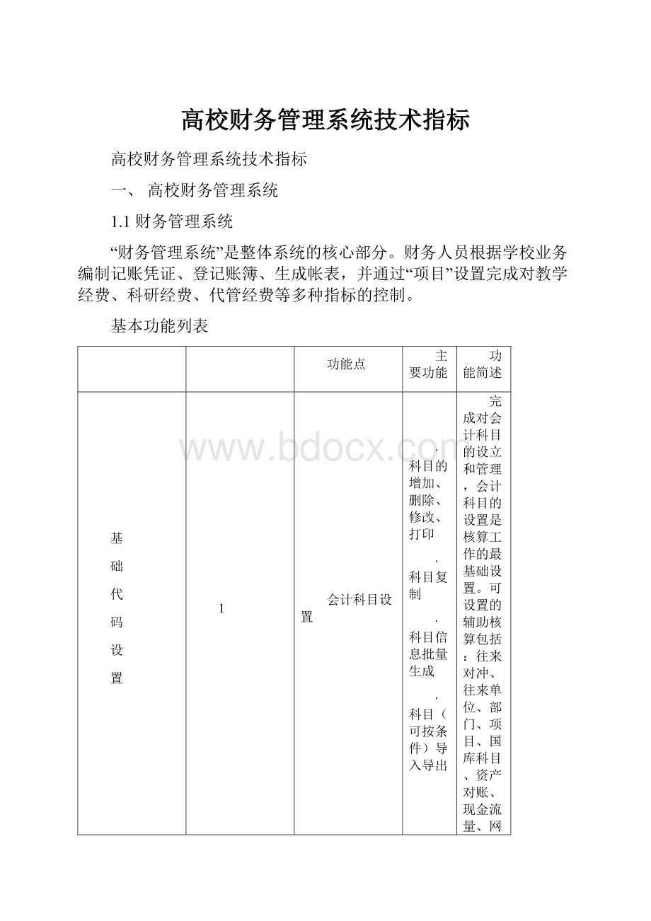 高校财务管理系统技术指标.docx_第1页