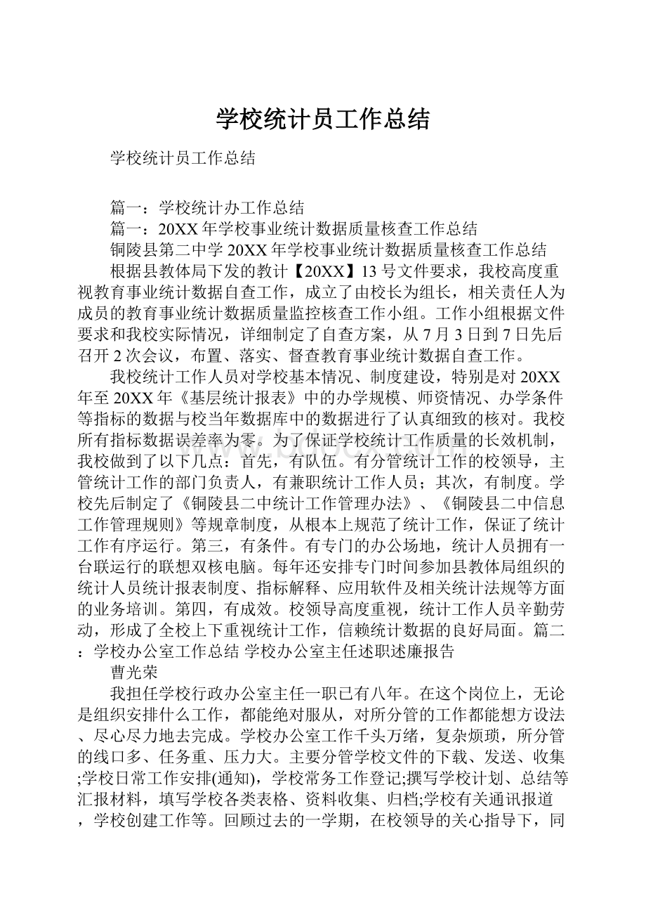 学校统计员工作总结.docx_第1页