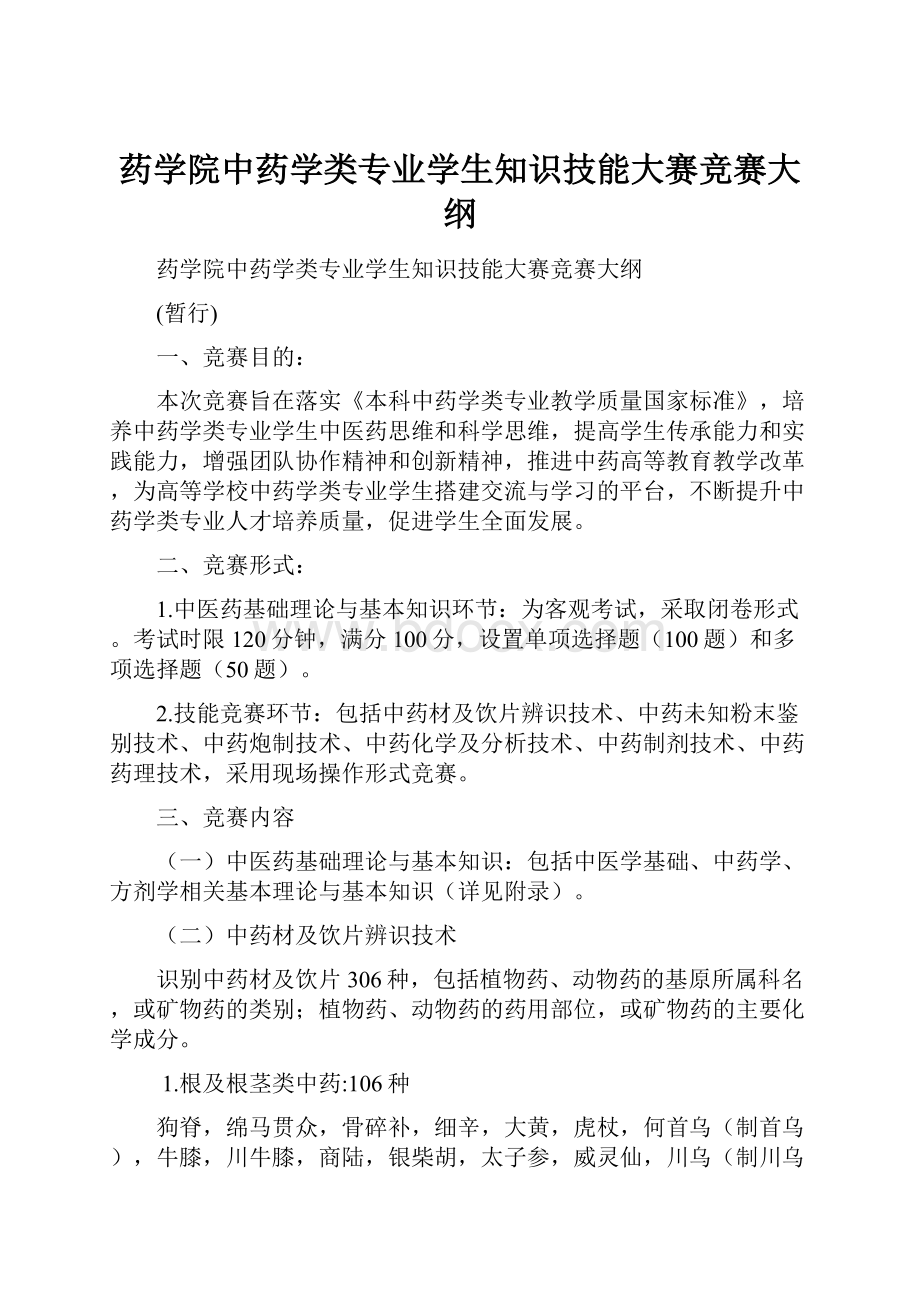 药学院中药学类专业学生知识技能大赛竞赛大纲.docx_第1页