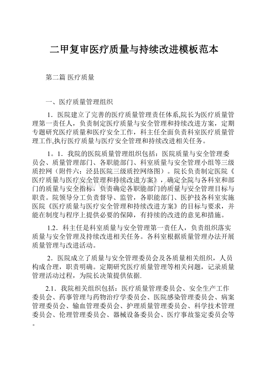 二甲复审医疗质量与持续改进模板范本.docx