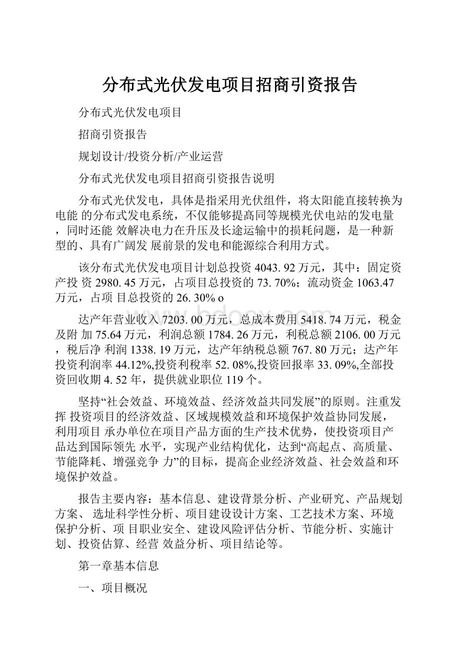 分布式光伏发电项目招商引资报告.docx_第1页