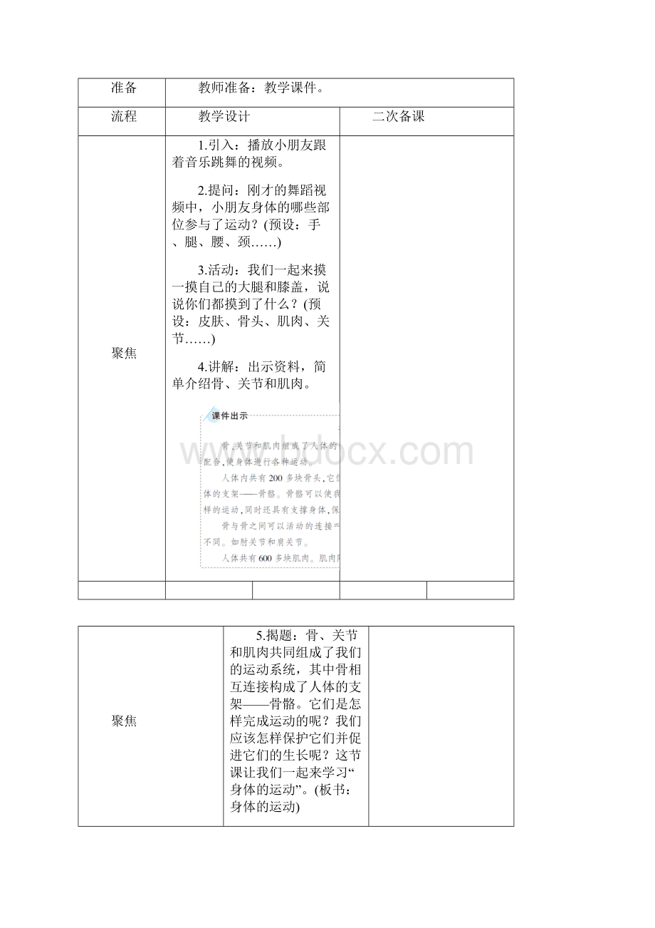 小学教科版秋科学五年级上册第四单元 第2课 身体的运动 教案.docx_第2页