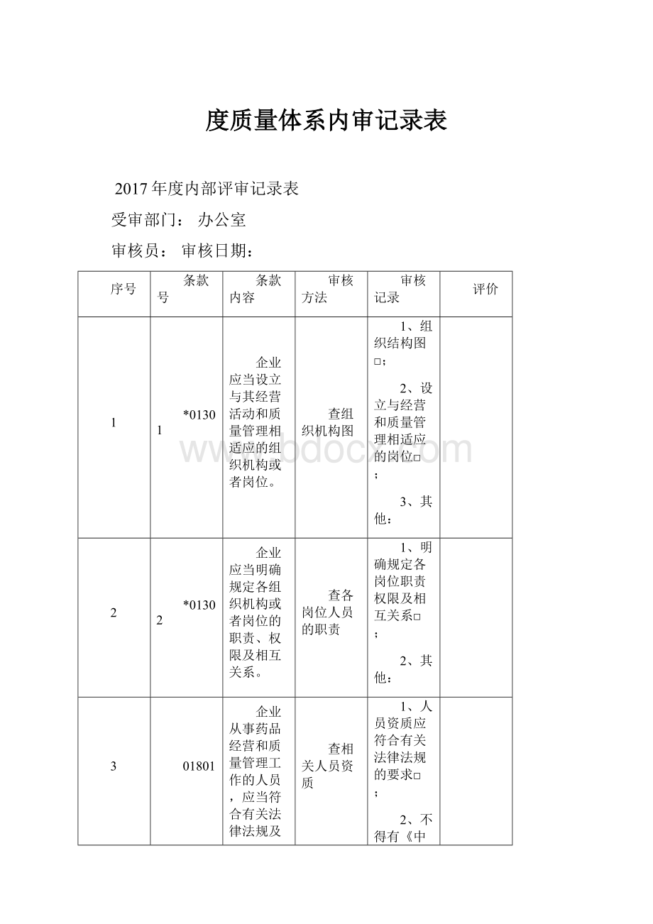 度质量体系内审记录表.docx_第1页