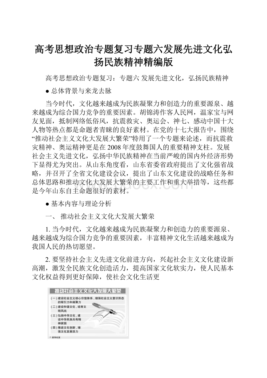 高考思想政治专题复习专题六发展先进文化弘扬民族精神精编版.docx_第1页