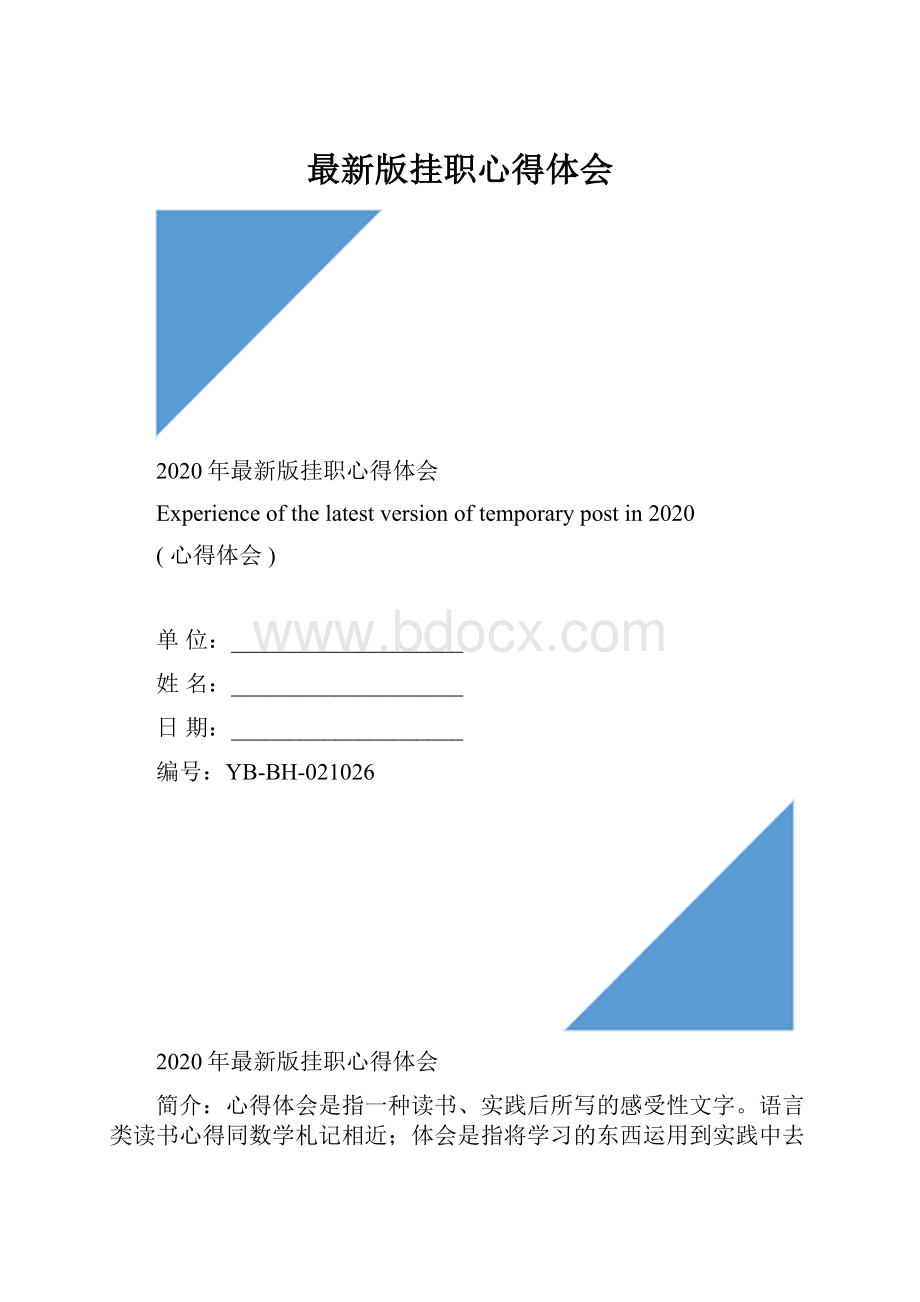 最新版挂职心得体会.docx