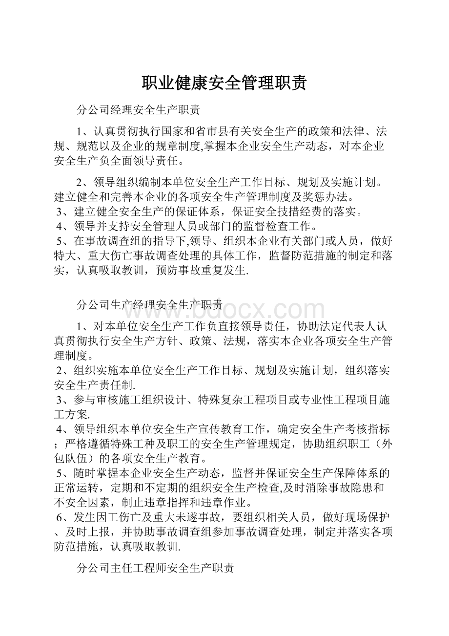 职业健康安全管理职责.docx_第1页