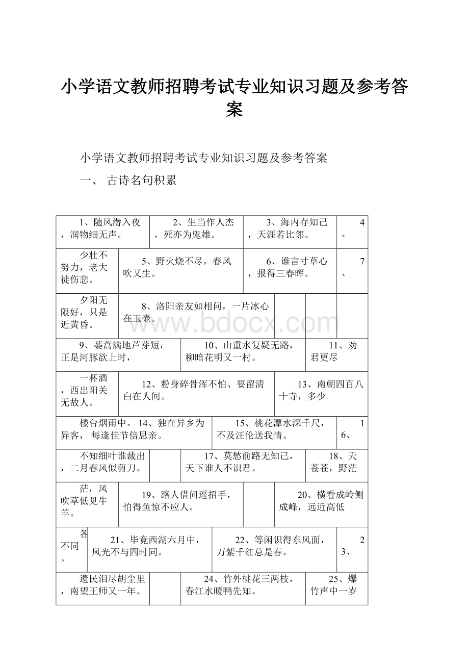 小学语文教师招聘考试专业知识习题及参考答案.docx