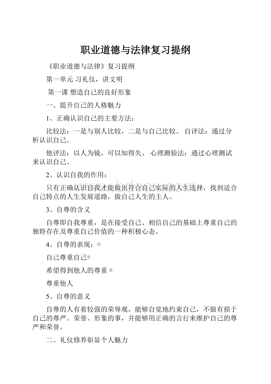 职业道德与法律复习提纲.docx_第1页