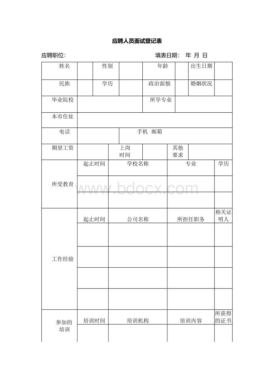 应聘人员面试登记表(应聘者填写).docx_第1页