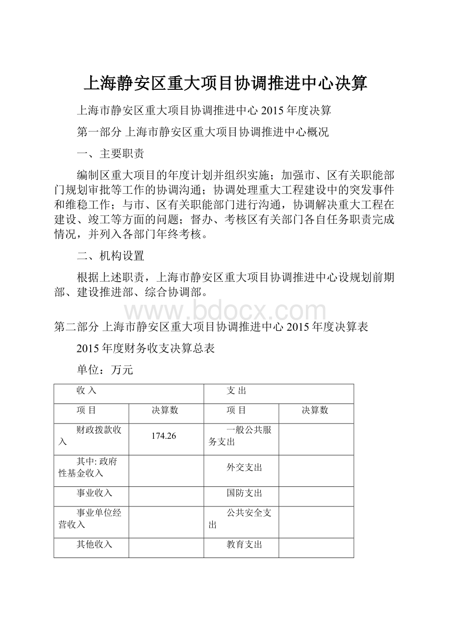 上海静安区重大项目协调推进中心决算.docx