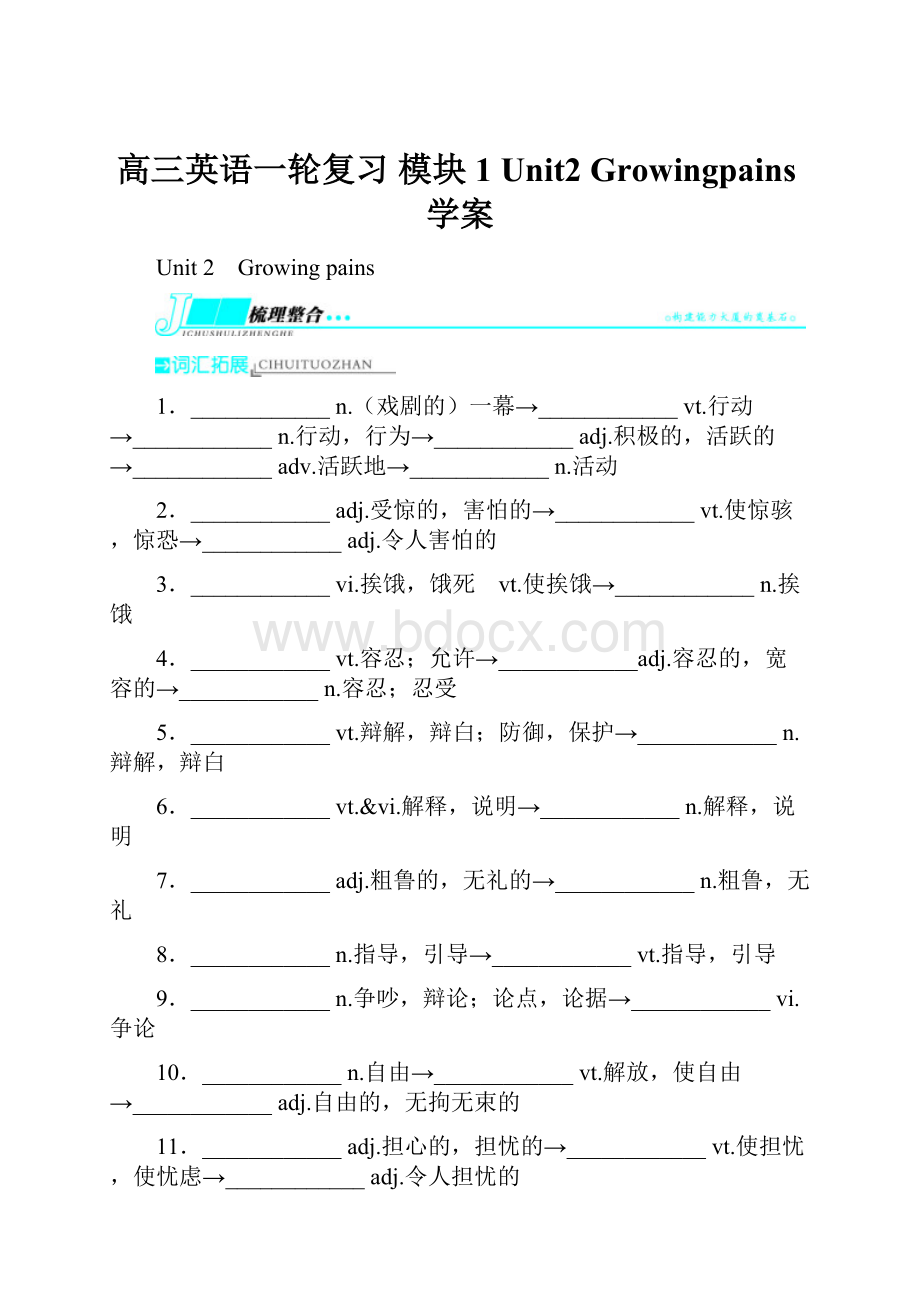 高三英语一轮复习 模块1 Unit2 Growingpains学案.docx_第1页