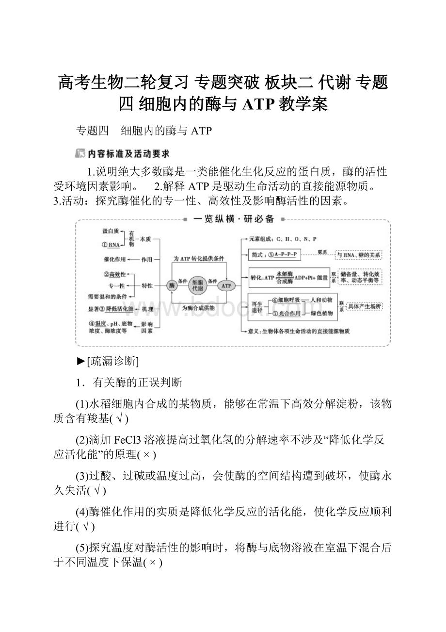 高考生物二轮复习 专题突破 板块二 代谢 专题四 细胞内的酶与ATP教学案.docx_第1页