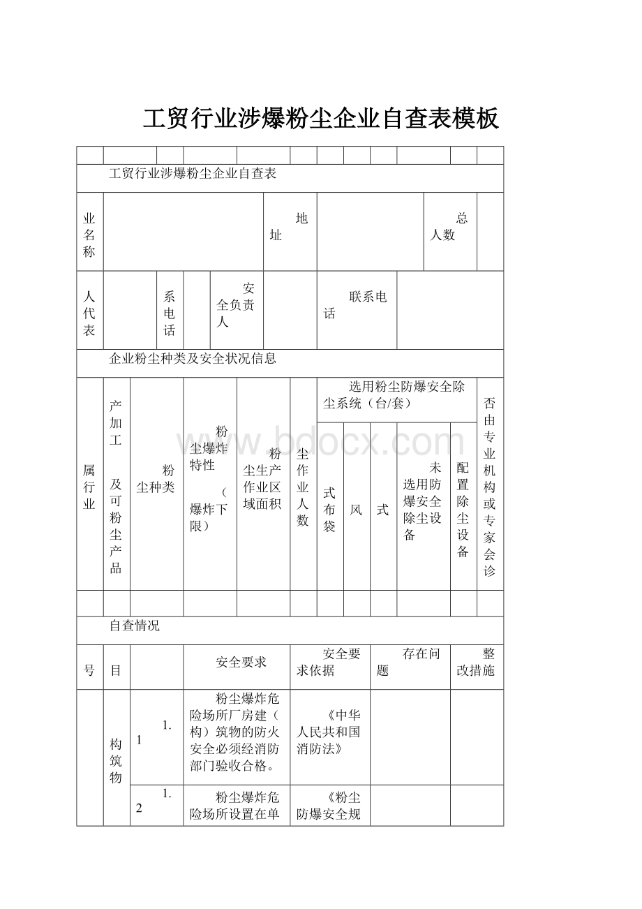 工贸行业涉爆粉尘企业自查表模板.docx