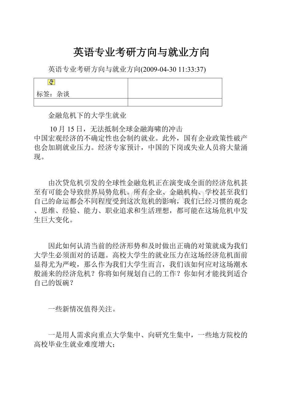 英语专业考研方向与就业方向.docx_第1页