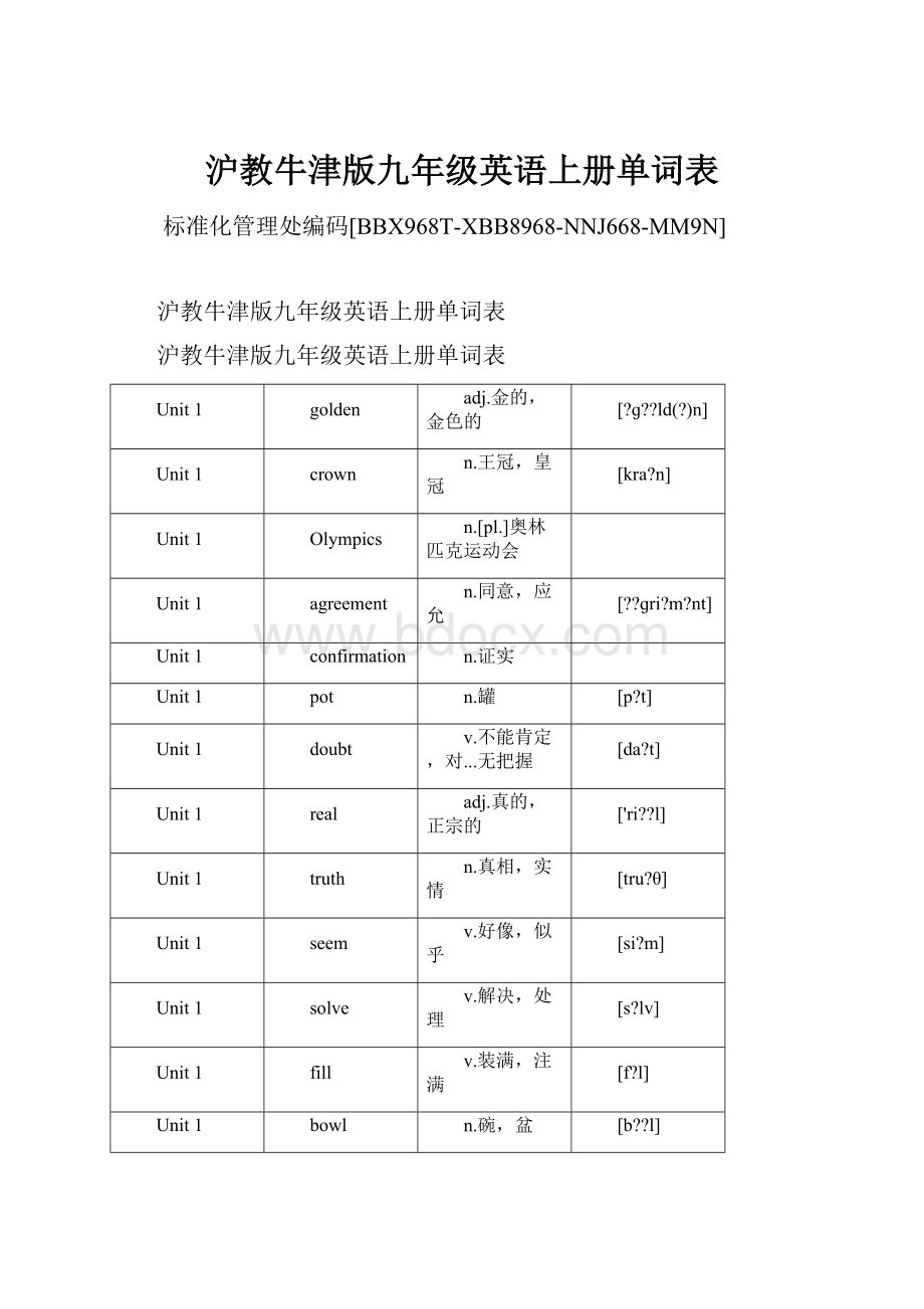 沪教牛津版九年级英语上册单词表.docx