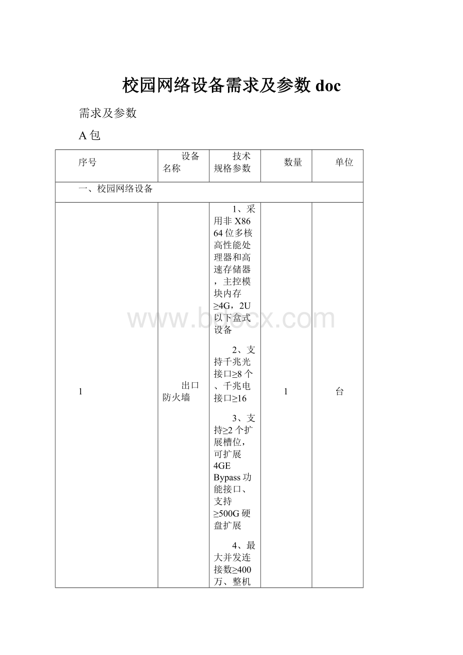 校园网络设备需求及参数doc.docx_第1页