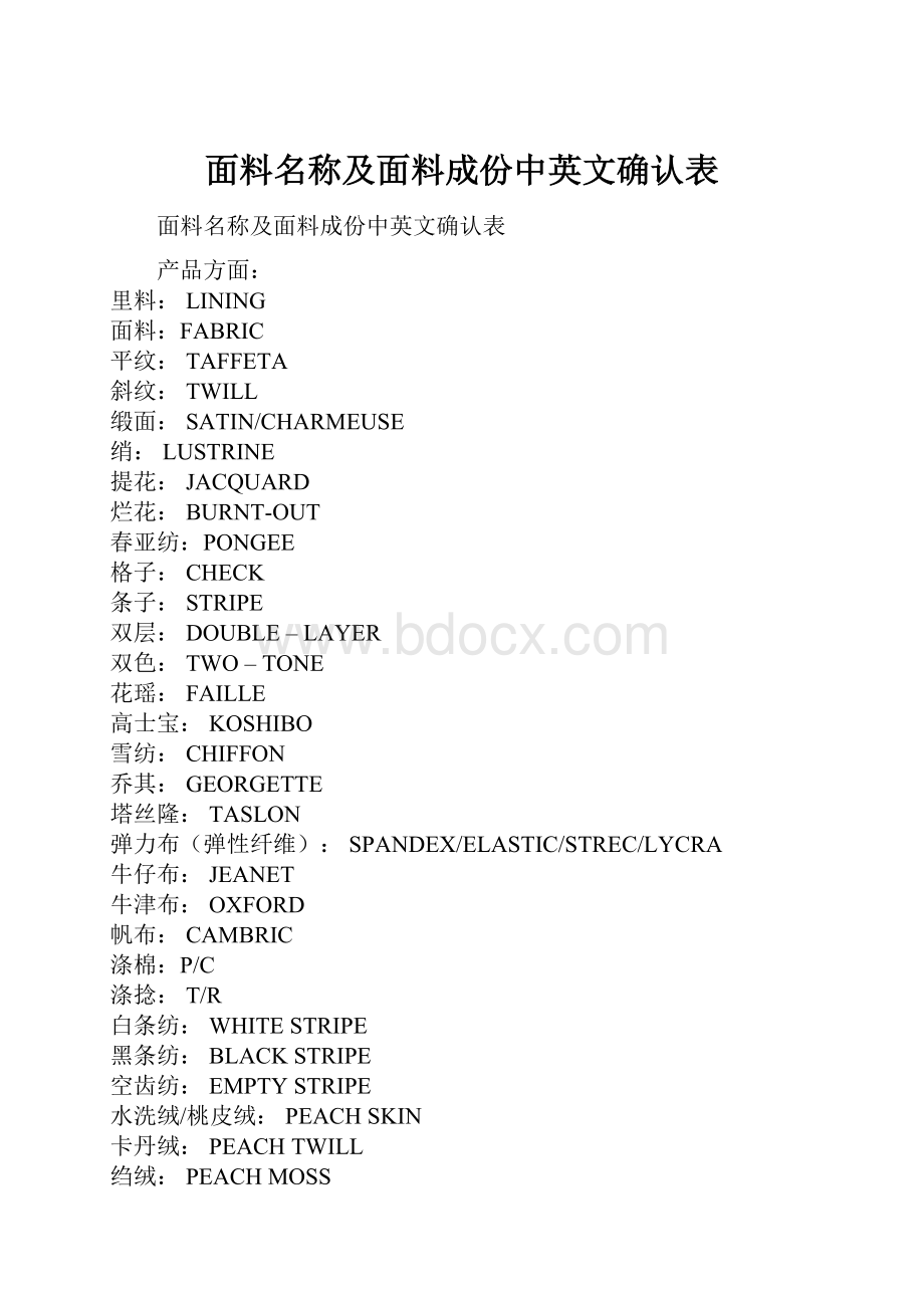 面料名称及面料成份中英文确认表.docx