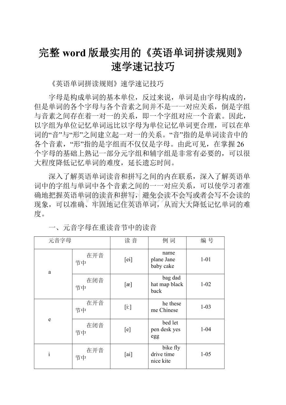 完整word版最实用的《英语单词拼读规则》速学速记技巧.docx_第1页