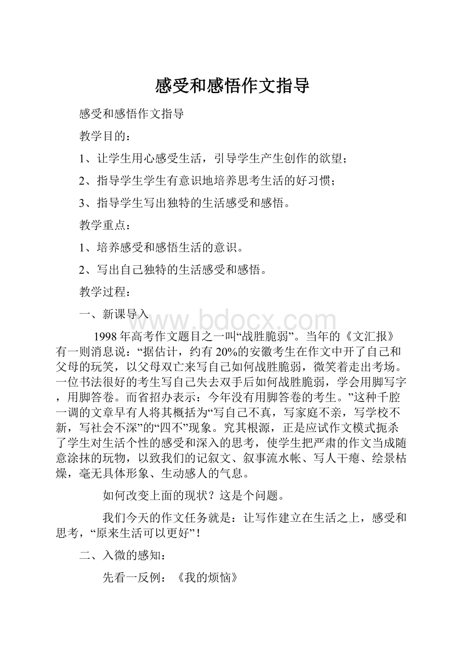 感受和感悟作文指导.docx_第1页