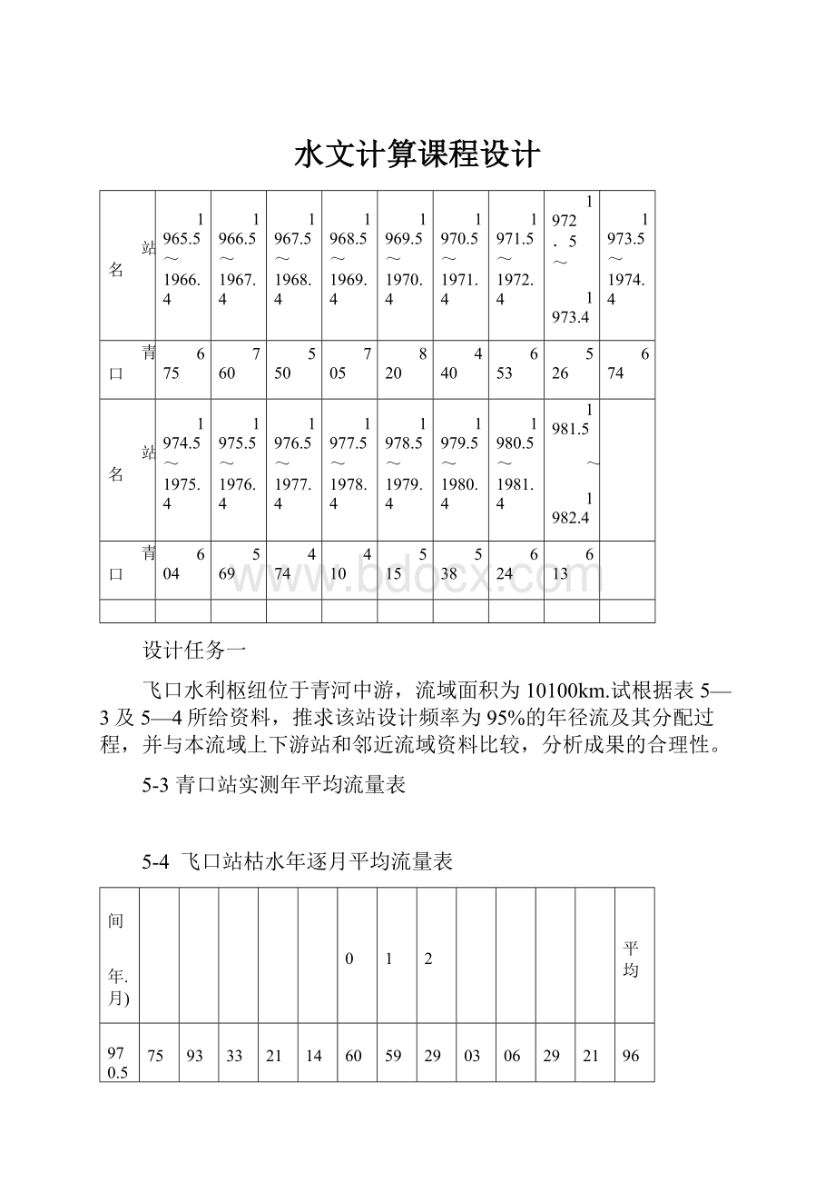 水文计算课程设计.docx