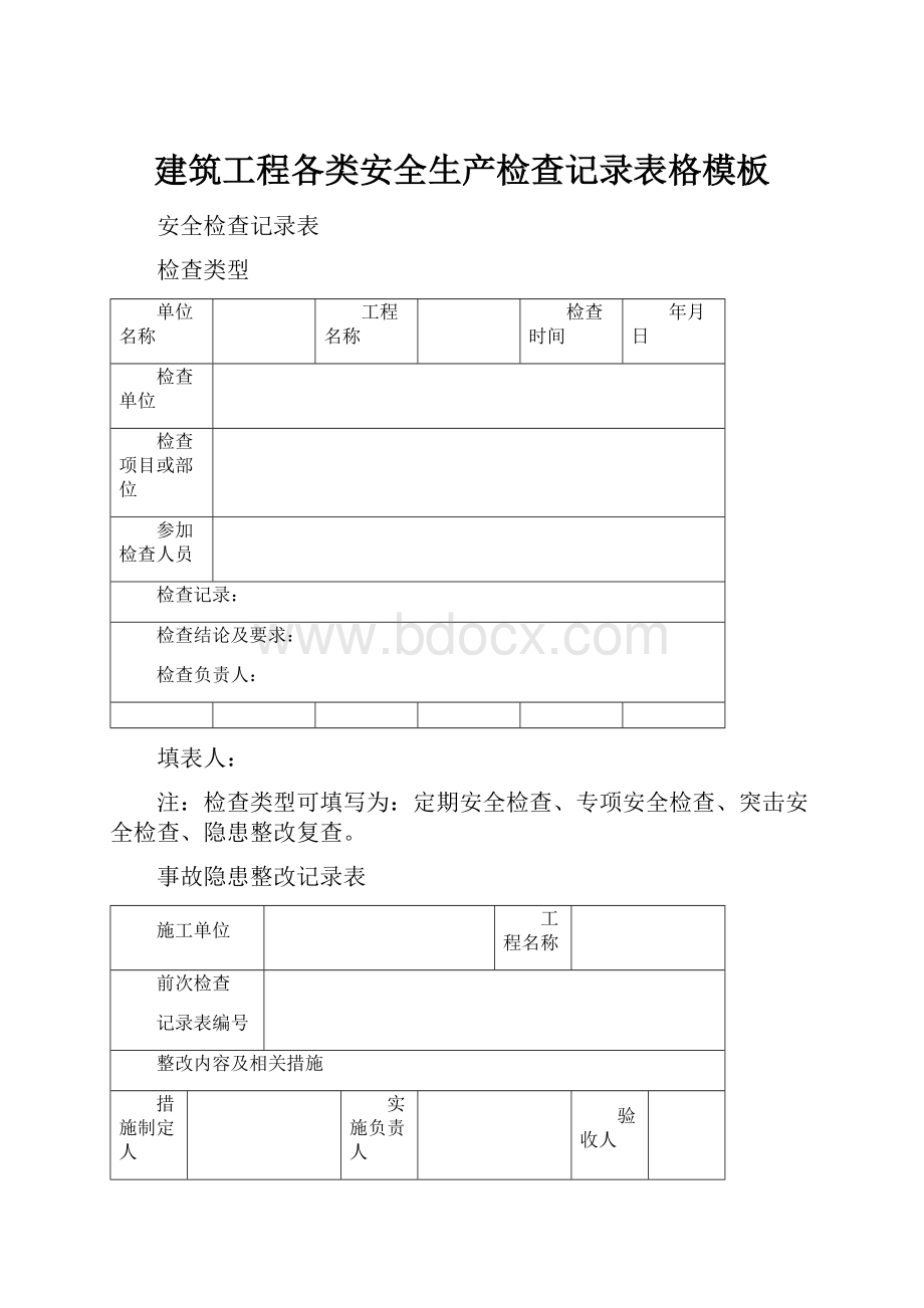 建筑工程各类安全生产检查记录表格模板.docx